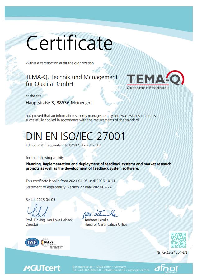 TEMA-Q GmbH_Company_Certificate DIN EN ISO/IEC 27001