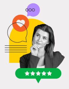 grübelnde Frau und Sternebewertung